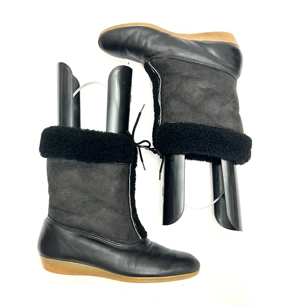 Vintage 1970s black suede and leather faux shearling pull on winter snow boots